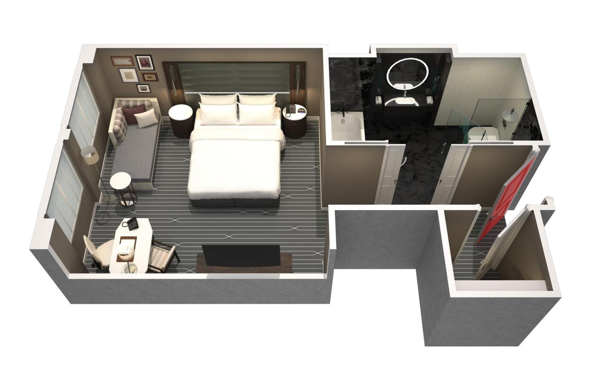 쉐라톤 그랜드 시드니 하이드 파크 외부 사진 A typical room layout of a hotel room